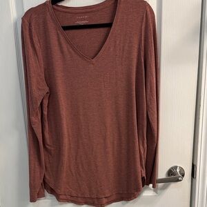 Tahari Long Sleeve V-Neck Top in Warm Brown